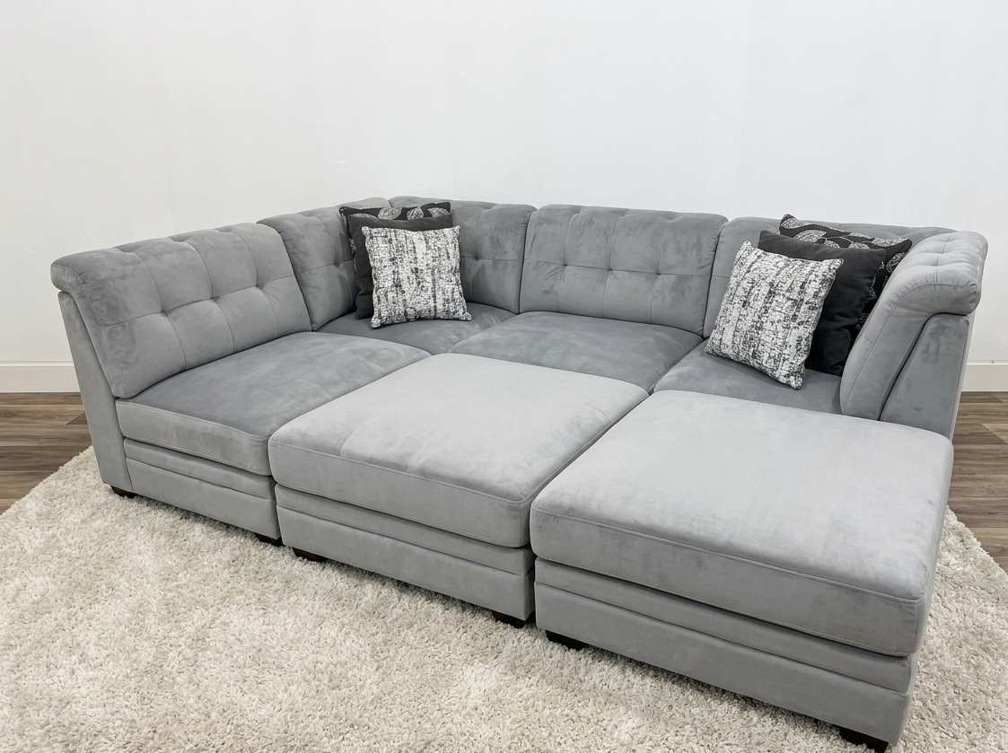 Grey Modular Sectional Sofa (2 Ottomans Included) (Pre Owned)