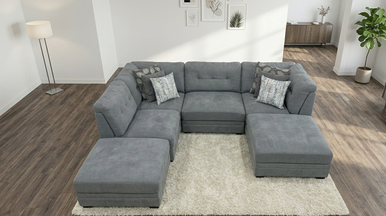 Grey Modular Sectional Sofa (2 Ottomans Included) (Pre Owned)