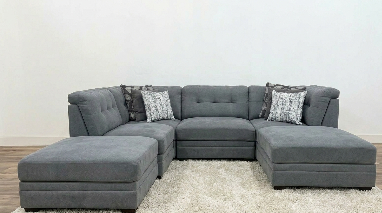 Grey Modular Sectional Sofa (2 Ottomans Included) (Pre Owned)